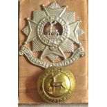 British WWII Bedfordshire and Hertfordshire Cap Badge (White-metal, slider) with brass button