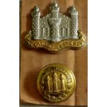 British WWI The Cambridgeshire Regiment WWI Cap Badge (Bi-metal, slider) and WWI Cambridgeshire Regt