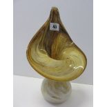 ART GLASS, a brown streaked glass lilly shaped vase by Alum Bay Glassworks,