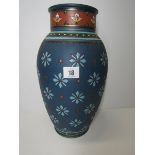 METTLACH, blue ground oviform 13" vase stamped "GES.