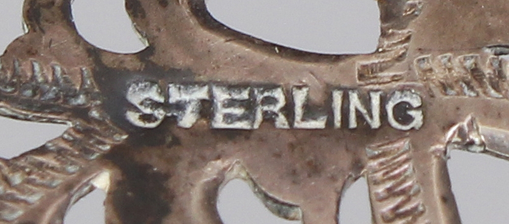 A SILVER-METAL & HORN HAIRPIN, the elaborate pierced silver-metal fitting stamped 'Sterling' & 'R. - Image 9 of 9