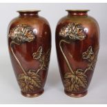 A GOOD PAIR OF SIGNED JAPANESE MEIJI PERIOD BRONZE VASES BY YOSHIMASA, circa 1900, each decorated in