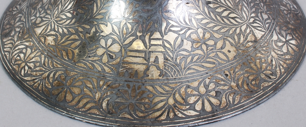 A 19TH CENTURY INDIAN BIDRI WARE HOOKAH BASE, the metal body elaborately inlaid in silver-metal with - Image 4 of 6