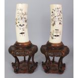 A LARGE PAIR OF SIGNED JAPANESE MEIJI PERIOD SHIBAYAMA & IVORY TUSK VASES, together with revolving