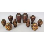 A GROUP OF FOUR PAIRS OF JAPANESE MEIJI PERIOD CLOISONNE VASES, two of the pairs with covers, the