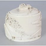 A SIGNED JAPANESE MEIJI PERIOD IVORY BOX & COVER, the sides carved in high relief with a riverside