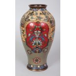 A JAPANESE MEIJI PERIOD CLOISONNE VASE, decorated with formal panels, bands and flowerhead motifs,