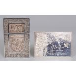A GOOD QUALITY 19TH CENTURY CHINESE SILVER-METAL FILIGREE CARD CASE & UNUSUAL SILVER-METAL