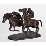 Philip Blacker (1949 ) British. Two Jockeys on Horses Racing, Bronze, Incised with Initials,