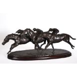 Philip Blacker (1949 ) British. Three Jockeys on Horses Racing, Bronze, Incised with Initials, Dated