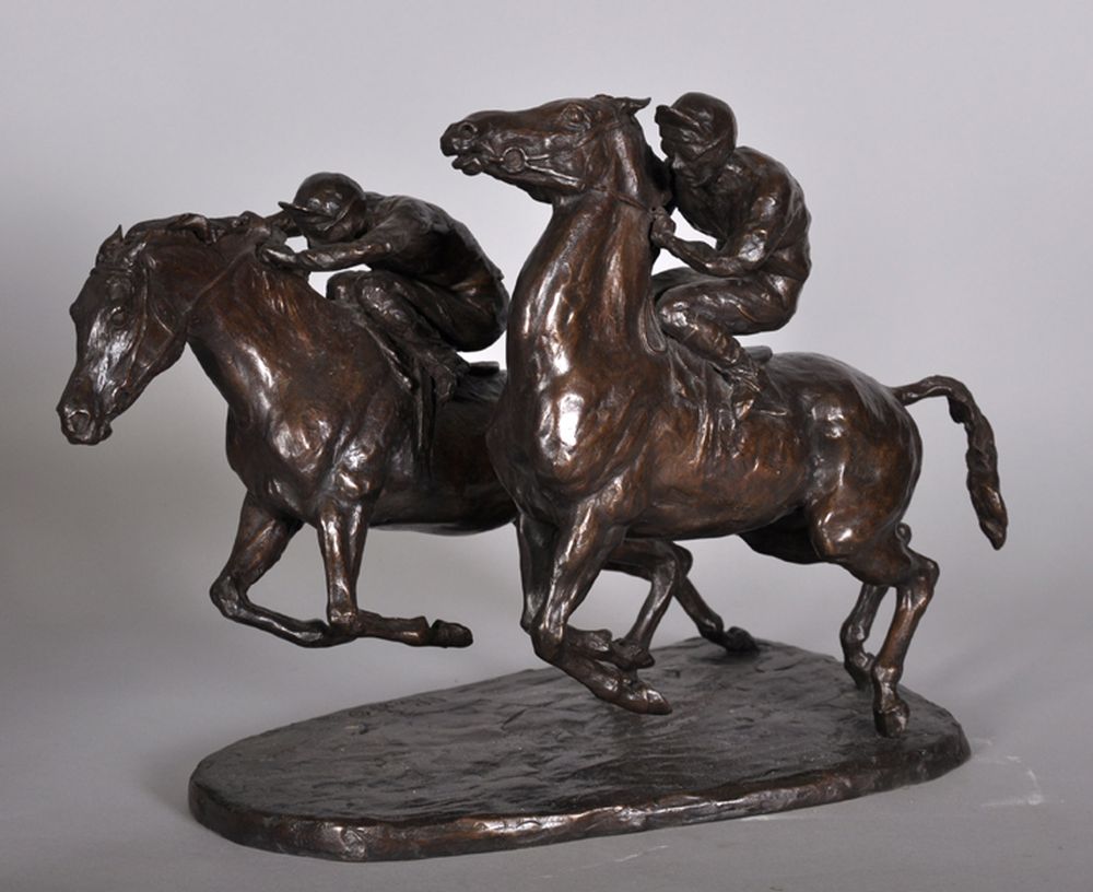 Philip Blacker (1949 ) British. Two Jockeys on Horses Racing, Bronze, Incised with Initials, - Image 3 of 5