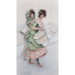 Frederique Vallet-Bisson (1865-?) French. "French Mesdames", Two Elegant Ladies Carrying Hatboxes,