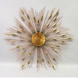AN UNUSUAL GILT METAL WALL HANGING. 3ft 10ins.