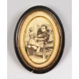 AN OVAL MINIATURE, NAPOLEON WITH PRINCE LOUIS. Engraving. 3.25ins x 2ins.