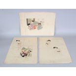 A GROUP OF THREE 19TH CENTURY JAPANESE EROTIC PAINTINGS ON PAPER, each leaf 15.3in x 10.8in. (3)