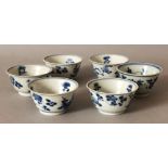 A GROUP OF SIX CHINESE KANGXI PERIOD SHIPWRECK BLUE & WHITE PORCELAIN TEABOWLS , each painted with