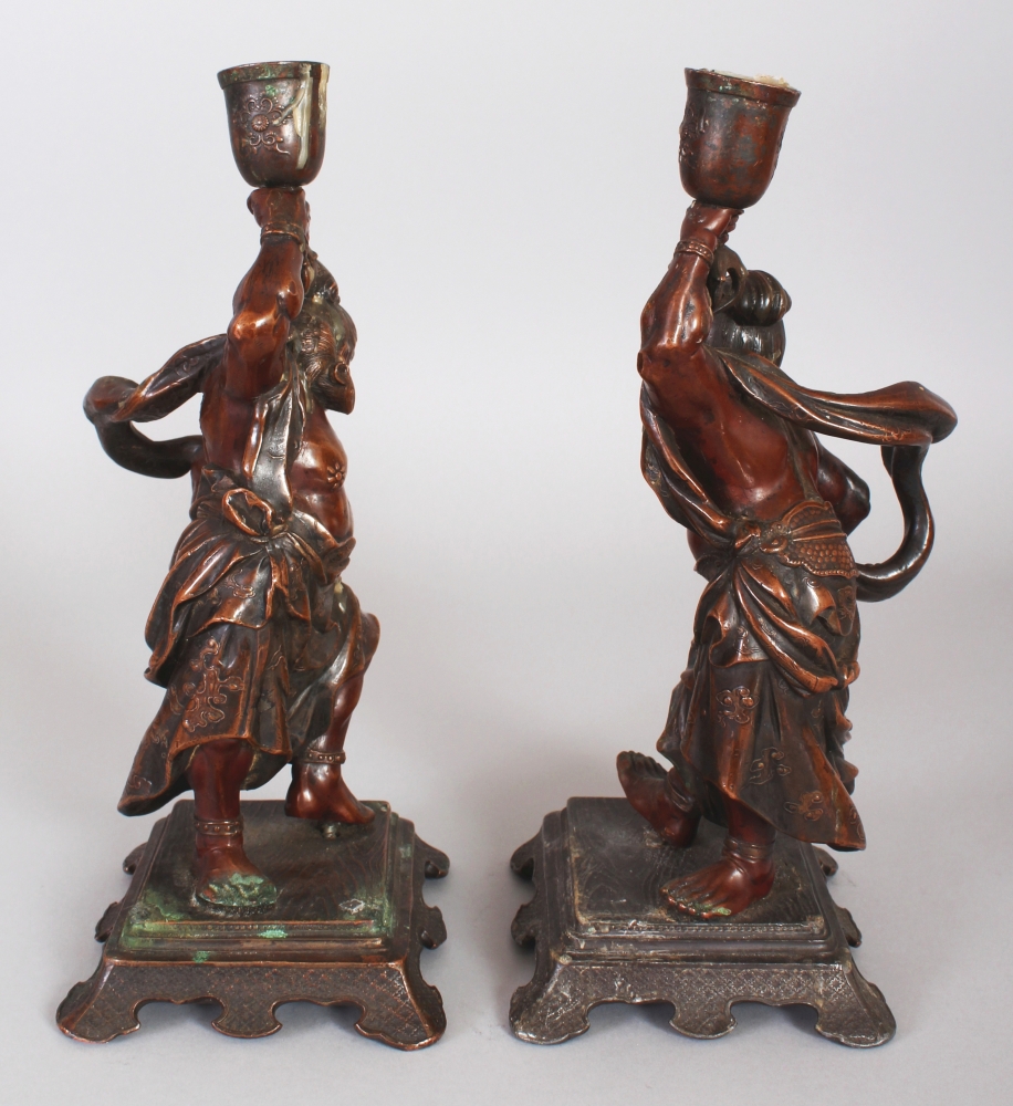 A PAIR OF GOOD QUALITY JAPANESE MEIJI PERIOD MIXED METAL FIGURES OF ONI CANDLESTICKS, each bearing - Image 2 of 7