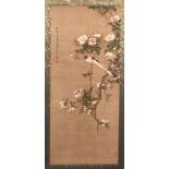 ANOTHER CHINESE HANGING SCROLL PICTURE, depicting two birds perched on a blossoming branch, the