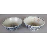 A SIMILAR PAIR OF CHINESE LATE MING BLUE & WHITE SHIPWRECK PORCELAIN BOWLS. (from the collection