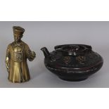 A TIBETAN BRONZED COPPER KETTLE & COVER, with swing handle, 5.25in long including spout & 2.75in