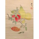 ANOTHER CHINESE HANGING SCROLL PICTURE, depicting an arrangement of fruit, the picture itself