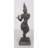 A GOOD QUALITY 19TH CENTURY INDIAN BRONZE FIGURE OF KRISHNA, standing on a square-section plinth and