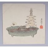 AN ORIGINAL EARLY 20TH CENTURY SIGNED JAPANESE WOODBLOCK PRINT, 9.8in wide x 9.4in high.