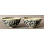 A PAIR OF CHINESE LATE MING BLUE & WHITE SHIPWRECK PORCELAIN BOWLS, the sides painted with formal