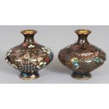 A SMALL PAIR OF GOOD QUALITY SIGNED JAPANESE MEIJI PERIOD CLOISONNE VASES, decorated with a