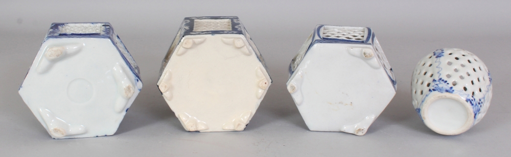 A GROUP OF THREE EARLY 20TH CENTURY JAPANESE BLUE & WHITE PORCELAIN INCENSE POTS, the largest 3. - Image 4 of 4