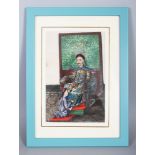 A GOOD QUALITY FRAMED 19TH CENTURY CHINESE PAINTING ON RICE PAPER OF AN EMPEROR, in a modern