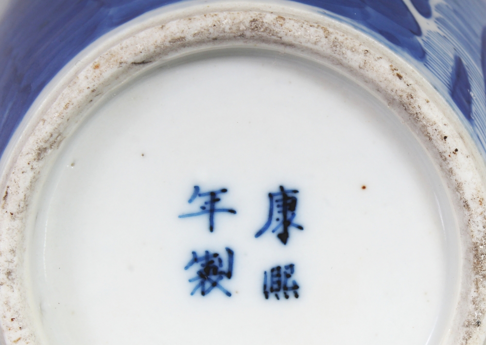 A 19TH CENTURY BLUE & WHITE OVAL FORM PORCELAIN PRUNUS VASE, the base with a four-character Kangxi - Image 8 of 8