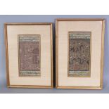 A PAIR OF 20TH CENTURY FRAMED PERSIAN PAINTINGS ON PAPER, each frame 14.4in x 10.5in.