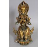 A GOOD QUALITY SINO-TIBETAN BRONZE FIGURE OF AMITAYUS BUDDHA, seated in meditation with his feet