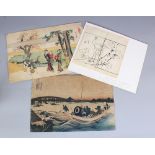A GROUP OF THREE JAPANESE PRINTS, by or after Hokusai, two oban size. (3)