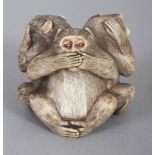 A GOOD QUALITY SIGNED JAPANESE MEIJI PERIOD IVORY OKIMONO OF THE THREE WISE MONKEYS, each with