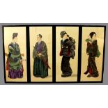 A SET OF FOUR EARLY 20TH CENTURY JAPANESE FRAMED FIGURAL PAINTINGS ON SILK, the frames 31.75in x