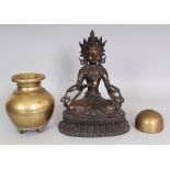 A CHINESE LACQUERED BRONZE FIGURE OF AMITAYUS BUDDHA, 8.1in wide at widest point of base & 10.8in