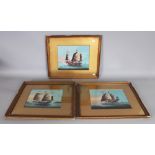 A GROUP OF THREE 19TH/20TH CENTURY FRAMED CHINESE GOUACHE PAINTINGS OF JUNKS, each frame 16.25in x