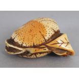A SMALL JAPANESE MEIJI PERIOD IVORY OKIMONO OF A SNAIL BESIDE A FRUIT, 1.25in wide & also 1.25in