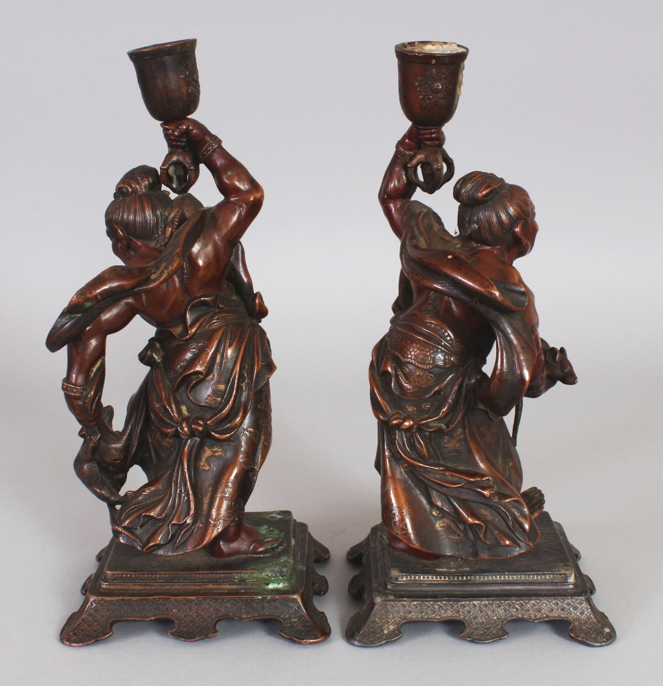 A PAIR OF GOOD QUALITY JAPANESE MEIJI PERIOD MIXED METAL FIGURES OF ONI CANDLESTICKS, each bearing - Image 3 of 7
