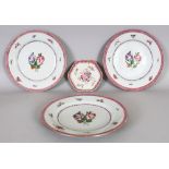 A GROUP OF THREE 18TH CENTURY CHINESE QIANLONG PERIOD PUCE DECORATED PORCELAIN PLATES, 9.1in