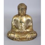 A JAPANESE POLISHED BRONZE FIGURE OF BUDDHA, seated in meditation, 6.1in high.