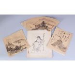 FOUR EARLY 20TH CENTURY JAPANESE PAINTINGS ON PAPER, the largest 10.75in x 9.5in (4)