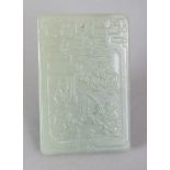 A CHINESE CELADON JADE PENDANT, of rectangular form, 2in x 1.3in.