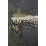 Hans Hansen (1853-1947) British. "Henley Regatta", An Evening Scene on the Thames, Watercolour,