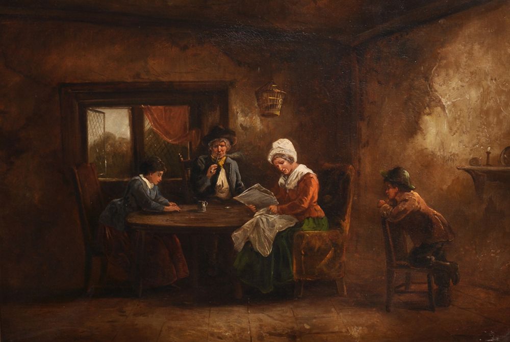 John Joseph Barker of Bath (1824-1904) British. An Interior with a Mother and Child and a Man - Image 2 of 7