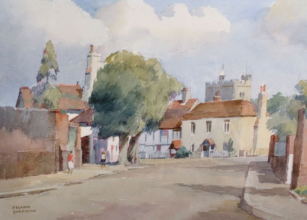 Frank Sherwin (1896-1985) British. "Churchgate, Cookham Village (Berkshire)", a Street Scene with