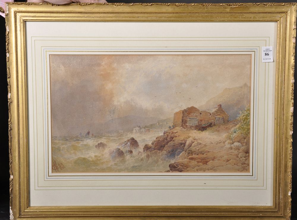 William Cook of Plymouth (act.1870-1890) British. A Stormy Coastal Scene, with Figures by Ruins, - Image 2 of 4