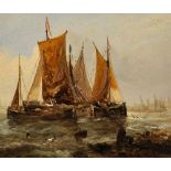 George Knight (act.1872/1892) British. Fishing Boats in a Coastal Scene", Oil on Board, Signed and